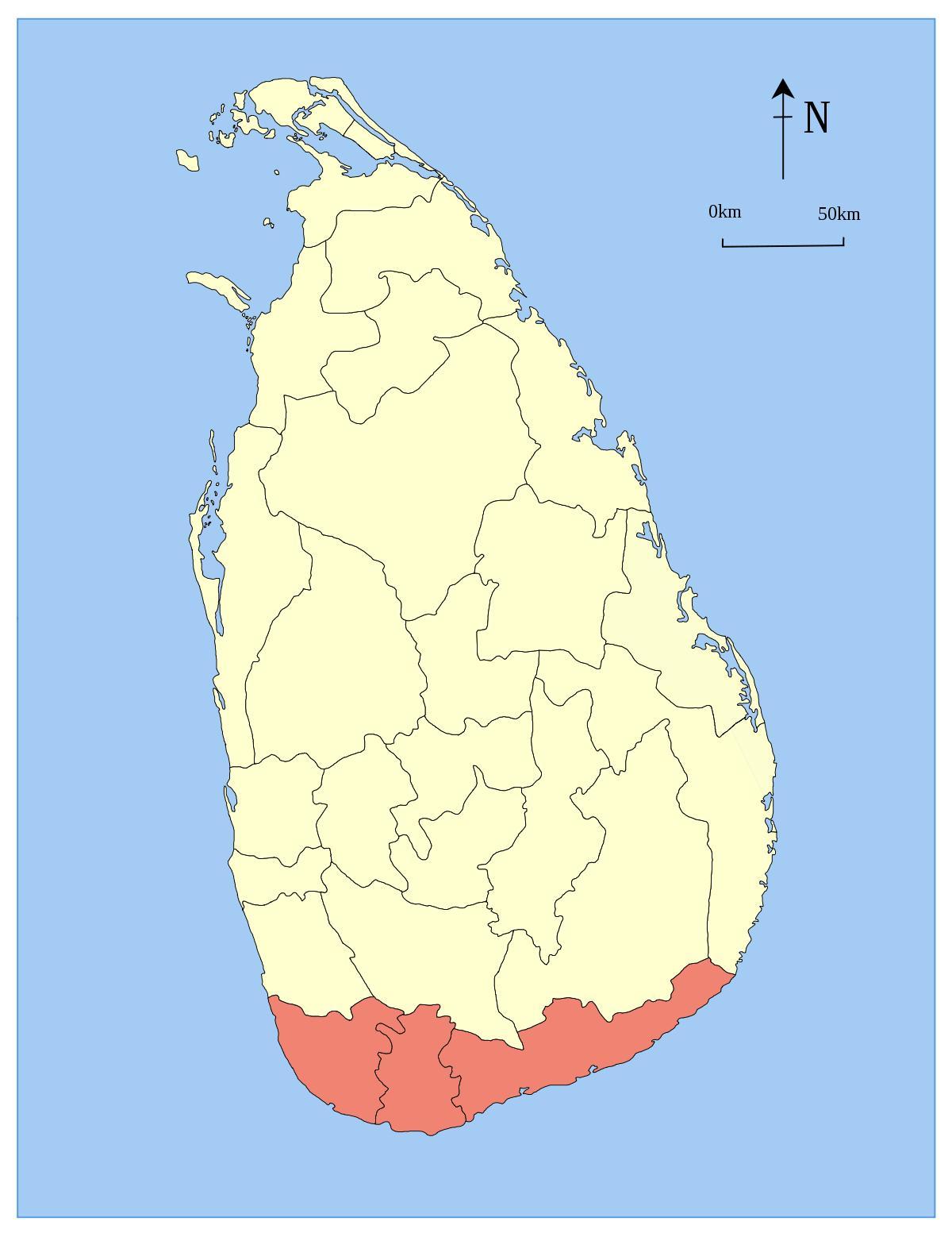térkép le dél-Sri Lanka