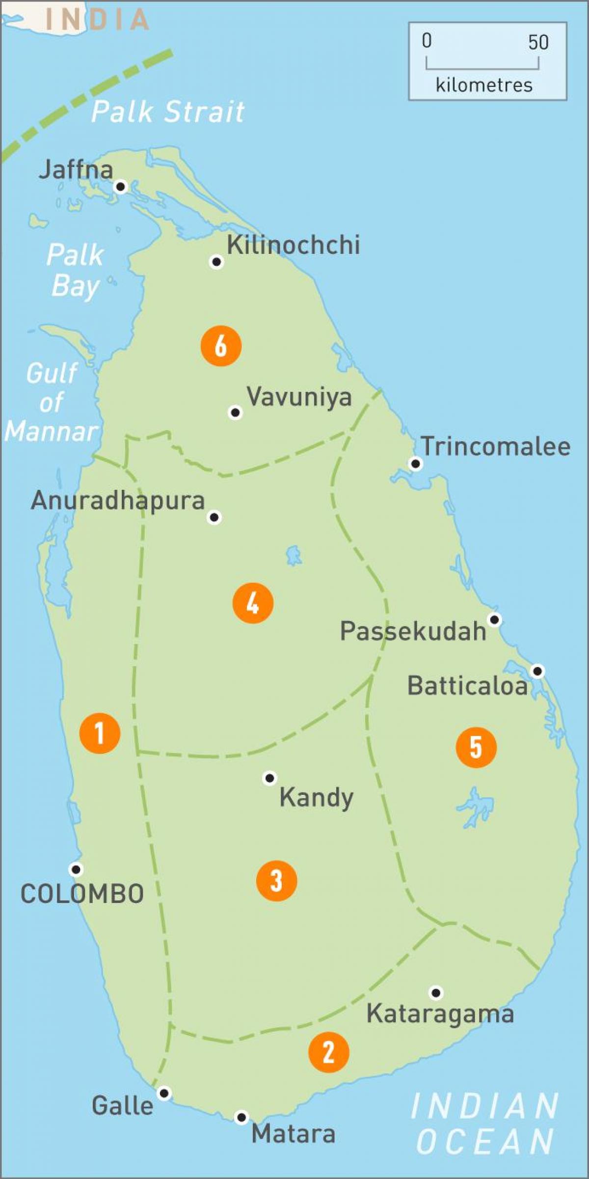 térkép Srí Lanka régiók
