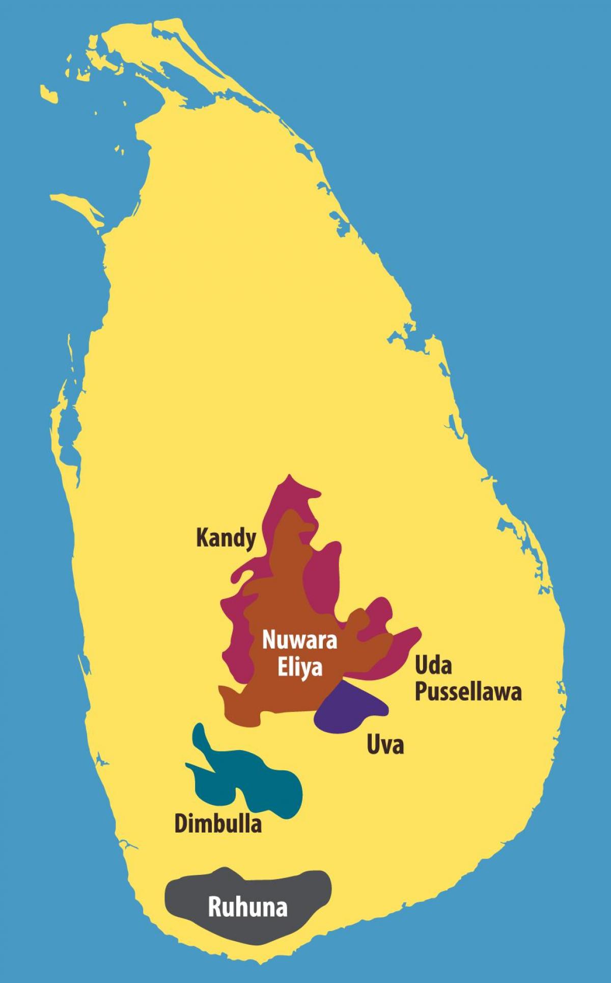 térkép Srí Lanka-i tea-ültetvények