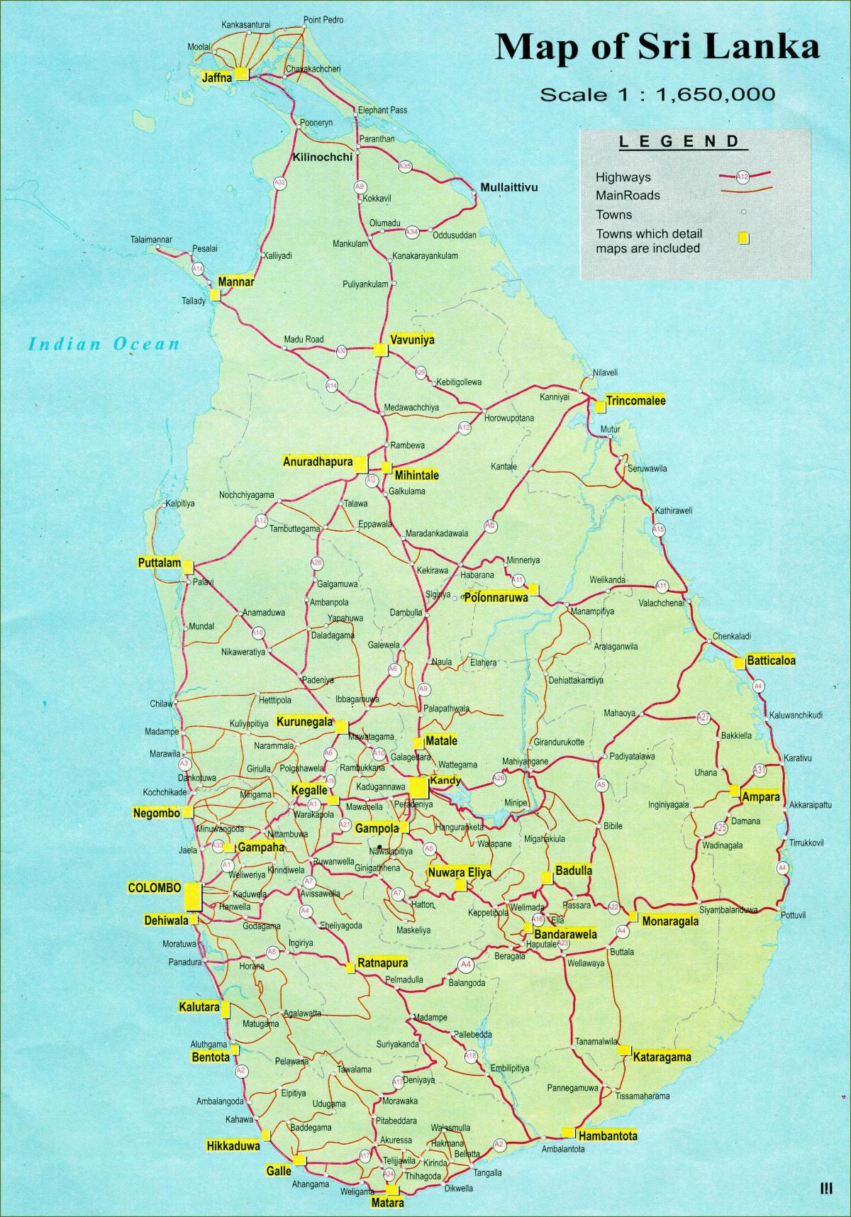 térkép, turista térkép, Srí Lanka, közúti