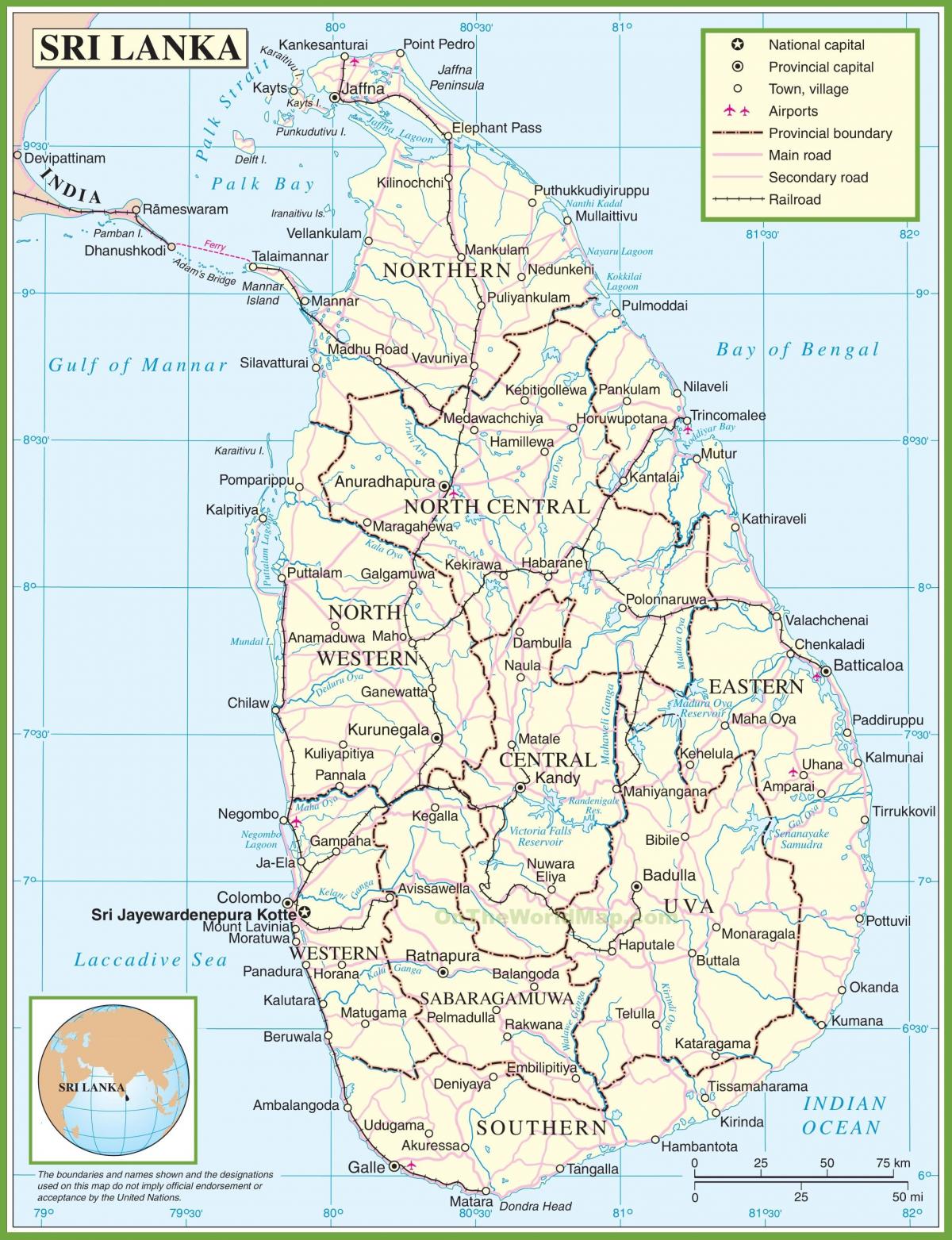 egy térkép Srí Lankán