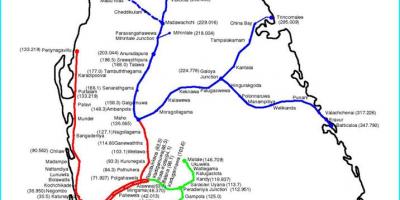 Vasúti útvonal térkép Srí Lankán