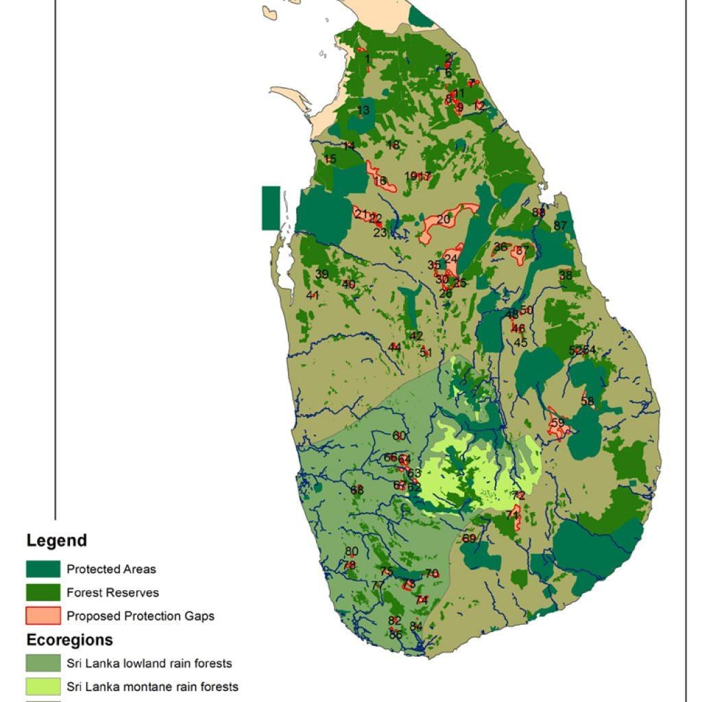 térkép Srí Lanka-i erdők