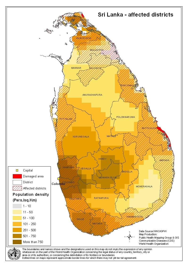 térkép Srí Lanka-i népsűrűségű