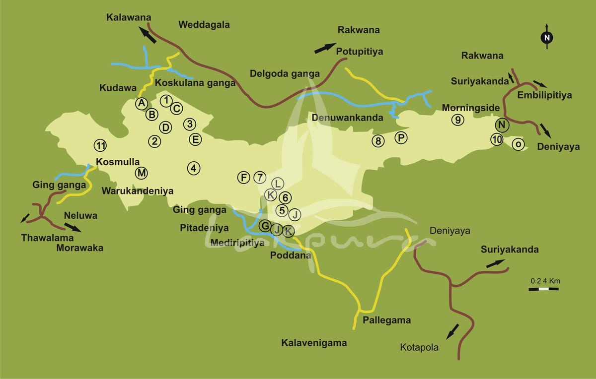 térkép sinharaja Srí Lankán