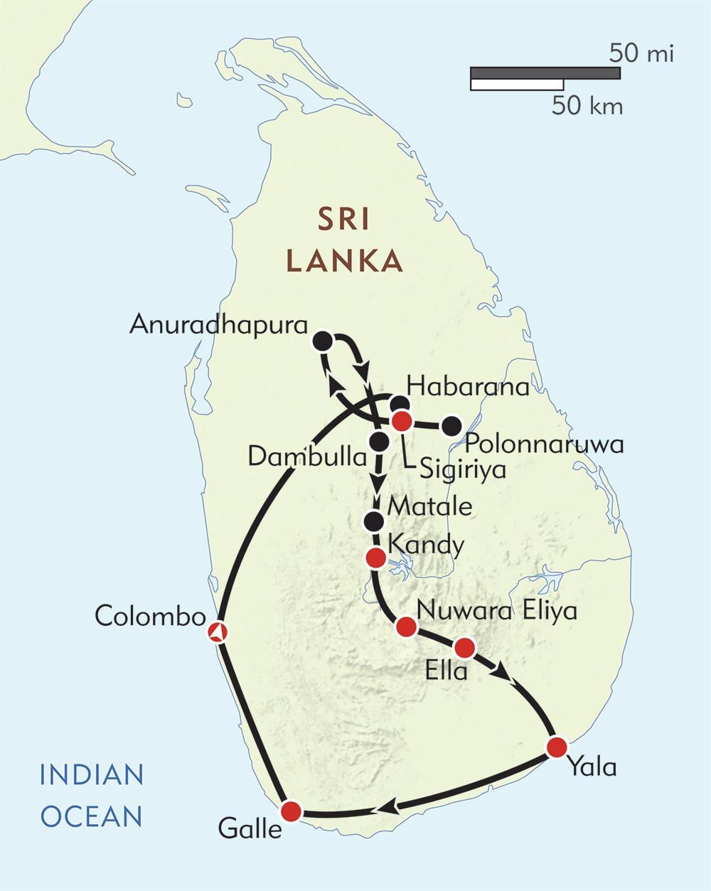 térkép Srí Lanka útvonal