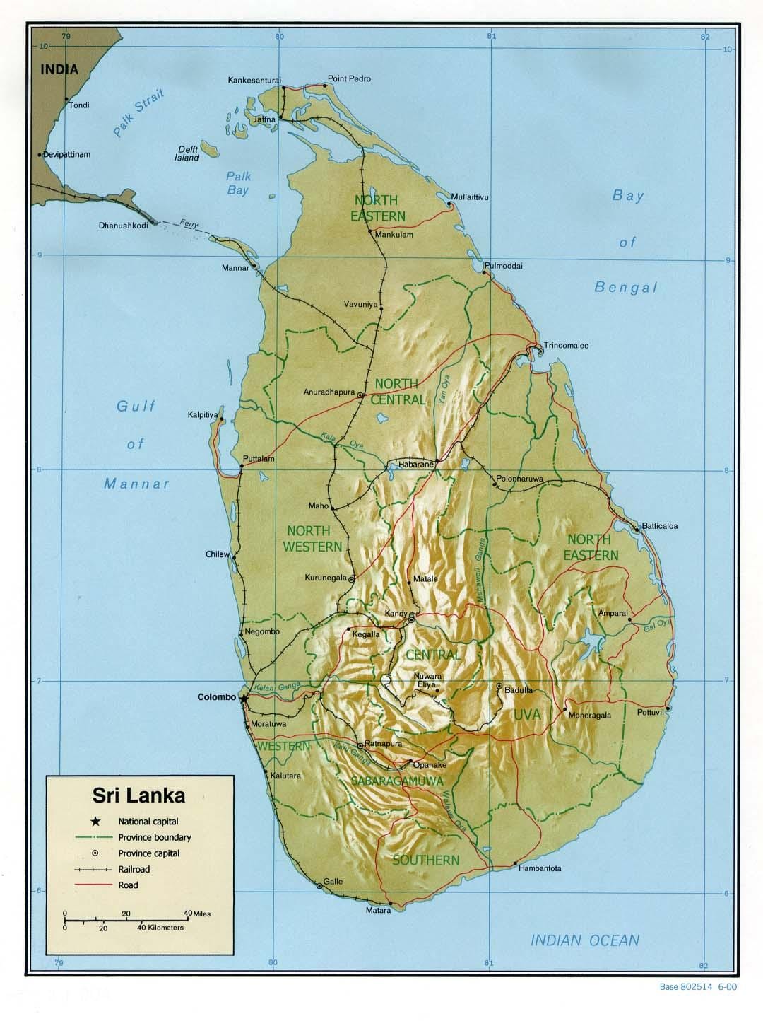 térkép Srí Lanka fizikai