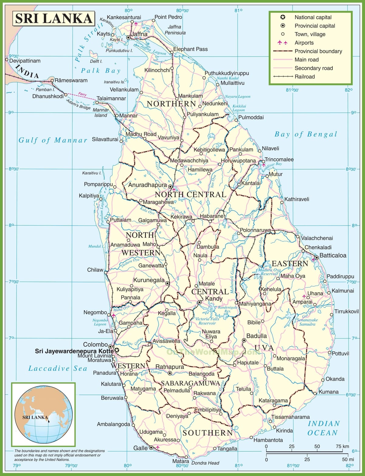 térkép Srí Lanka-i politikai