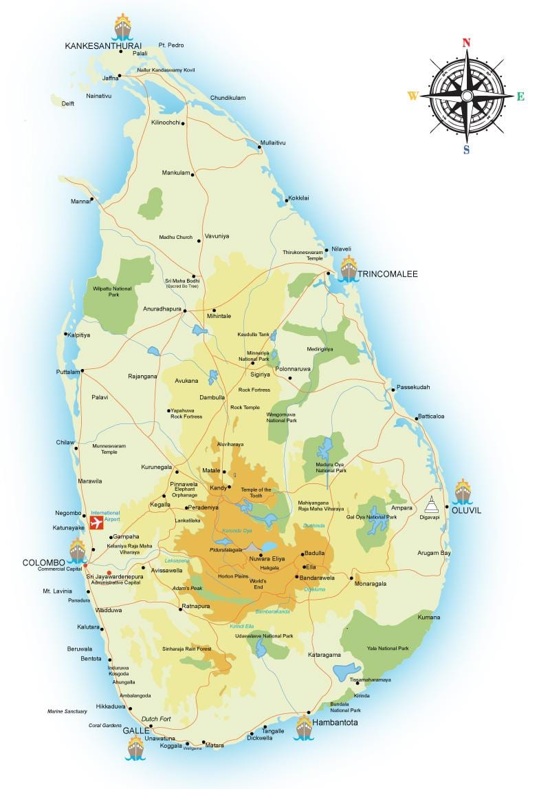 térkép Srí Lanka-i portok