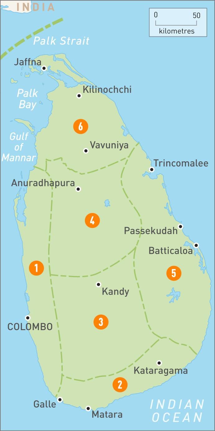 térkép Srí Lanka régiók