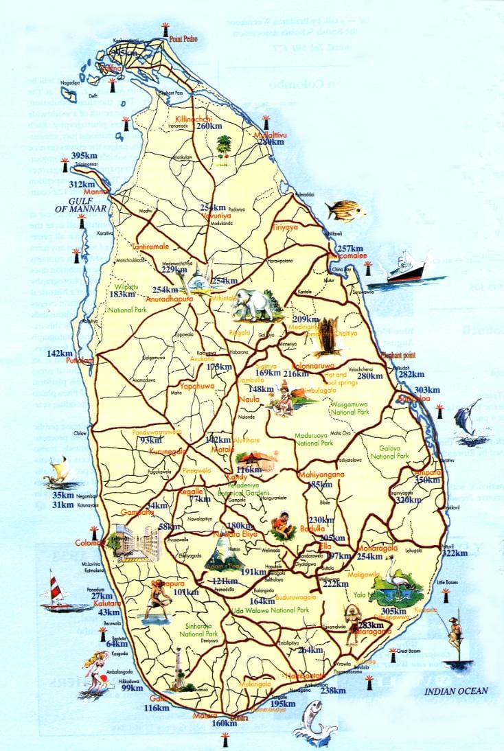 Sri Lanka-i látnivalók térkép
