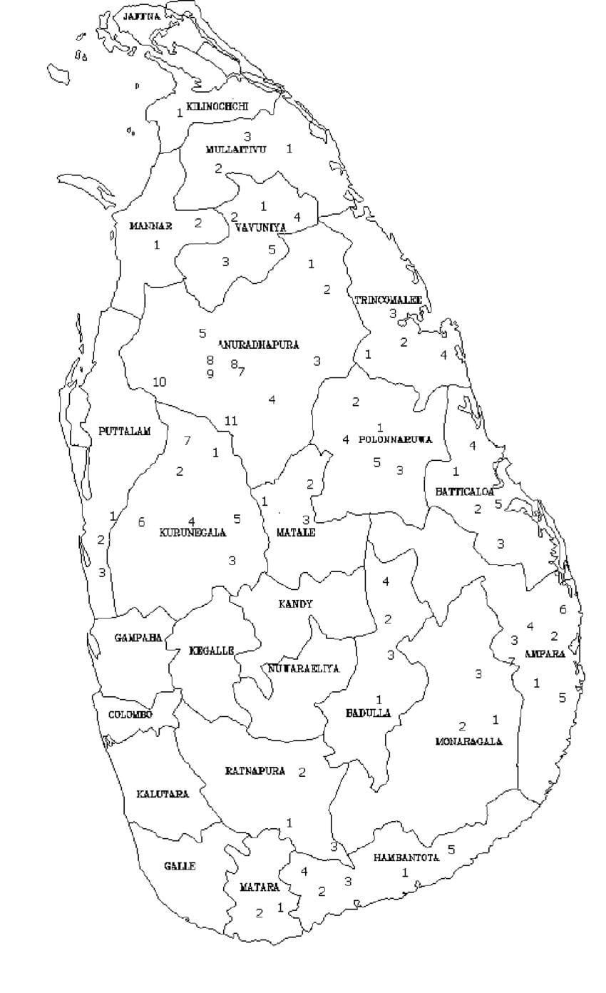 térkép Srí Lanka-i térkép, fekete-fehér