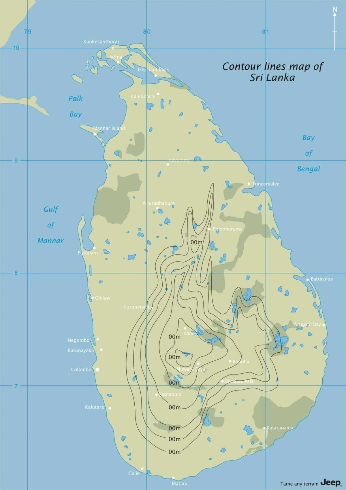 térkép szintvonal térkép, Srí Lanka