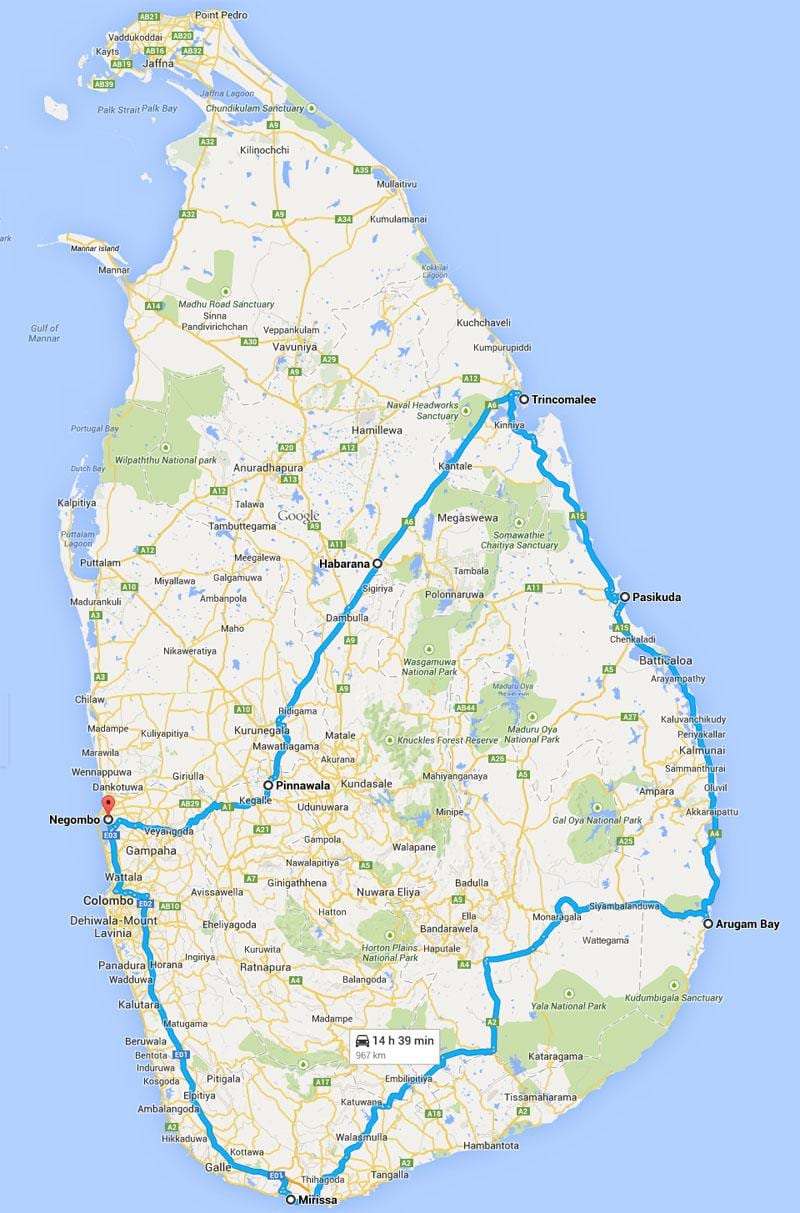 Srí Lanka legjobb strandok térkép
