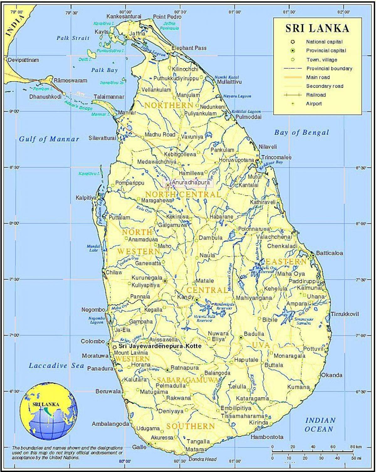 Sri Lanka-i vonat hálózati térképen