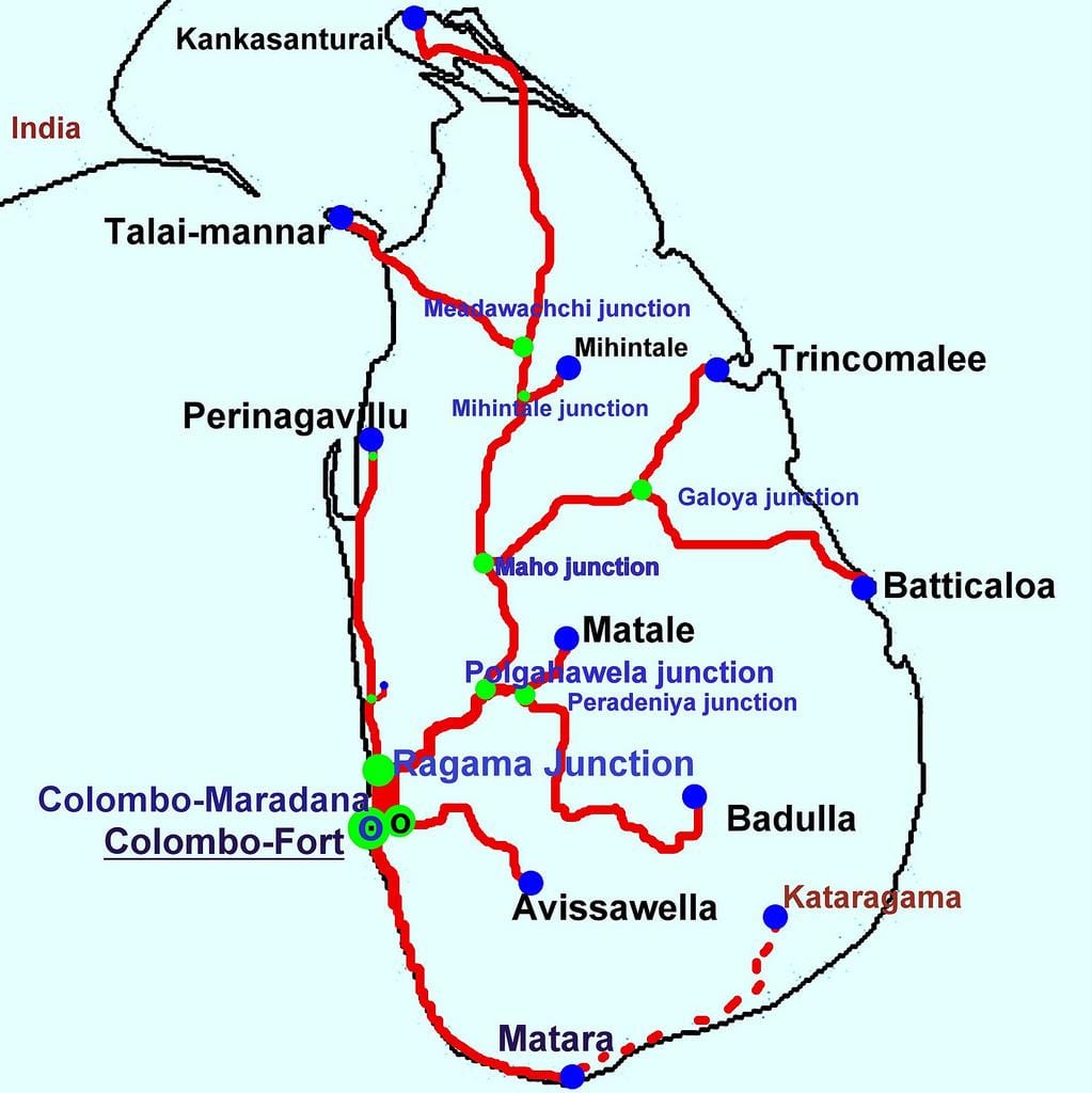 térkép Srí Lanka-i vasúti vonalak