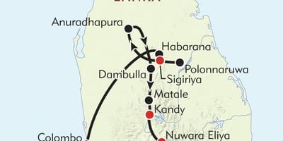 Térkép Srí Lanka útvonal