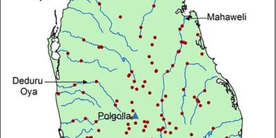 Folyó térkép Srí Lankán