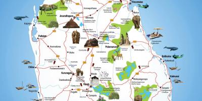 A turisztikai helyeken a Srí Lanka-i térkép
