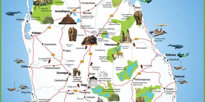 A turisztikai helyeken a Srí Lanka-i térkép